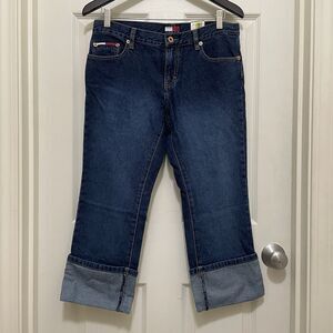 NWT Vintage Tommy Girl Jeans Low Rise Cuffed Capris Y2K Dark Wash Sz 9 Hilfiger